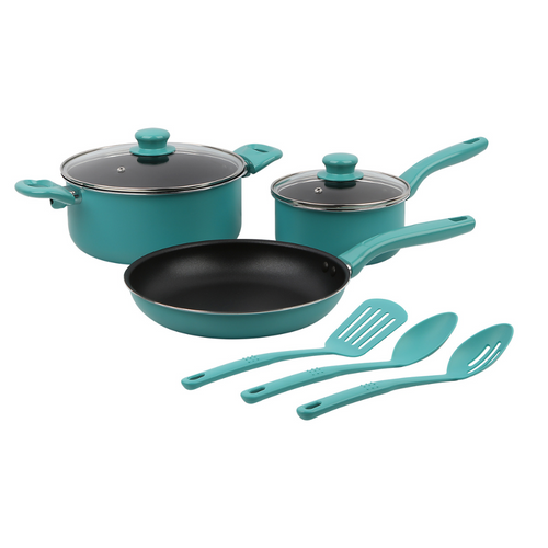 Set de Cocina con Utensilios en Aleación de Aluminio – Verde Azulado